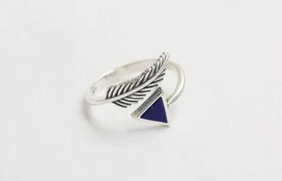 Sterling Silver Retro Triangle Feather Cuff Ring