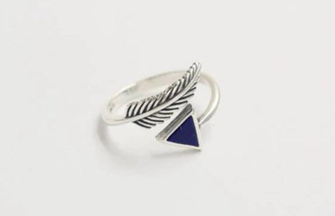 Sterling Silver Retro Triangle Feather Cuff Ring