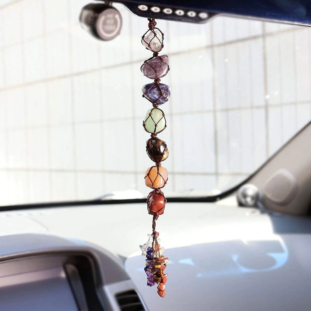 7 Colour Chakra Tumbled Gemstone Tassel Hanging Ornament