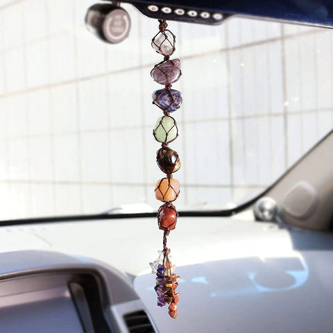 7 Colour Chakra Tumbled Gemstone Tassel Hanging Ornament