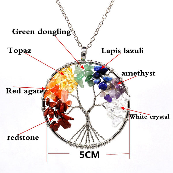 7 Chakra Quartz Natural Stone Tree of Life Pendant