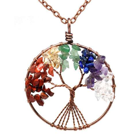 7 Chakra Quartz Natural Stone Tree of Life Pendant