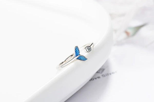 Sterling Silver Blue Mermaid Cuff Ring