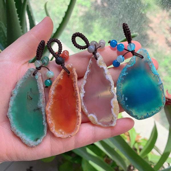 Natural Onyx Agate Keychain Pendant