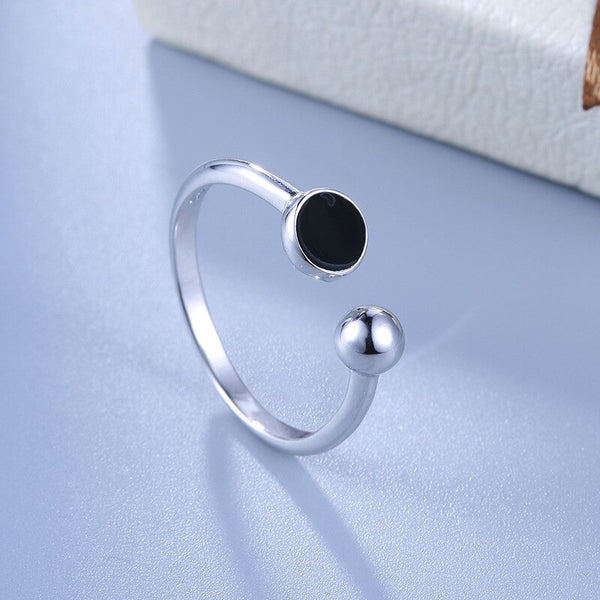 Sterling Silver Black Round Ring