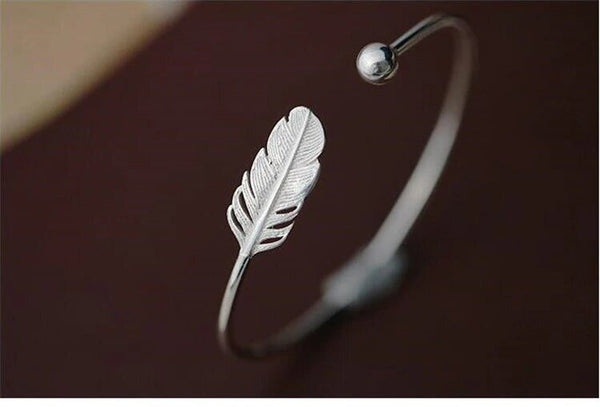 Sterling Silver Feather Open Cuff Bracelet