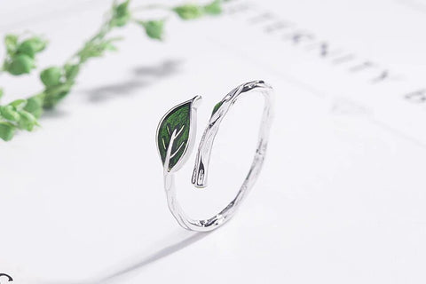 Sterling Silver Green Leaf Cuff