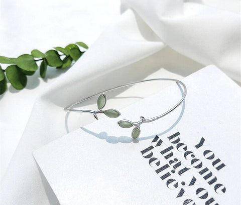Sterling Silver Double Opal Leaf Cuff Bracelet