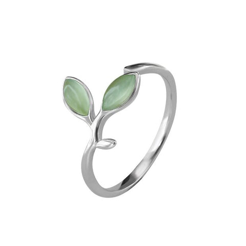 Sterling Silver Double Opal Leaf Ring