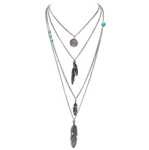 Boho Multi-Layer Feather Necklace