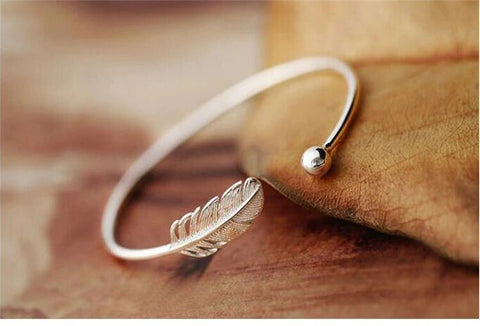 Sterling Silver Feather Open Cuff Bracelet