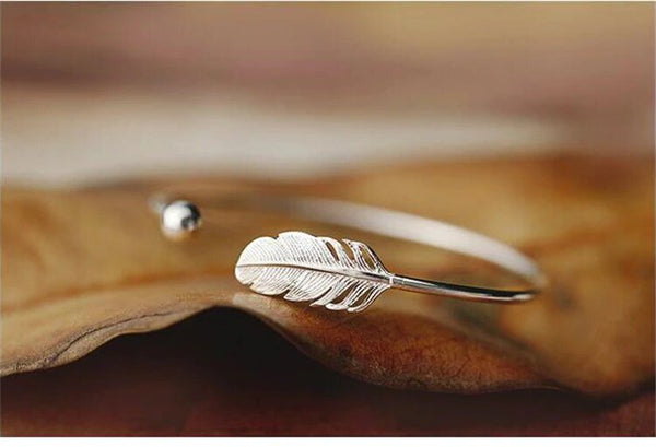 Sterling Silver Feather Open Cuff Bracelet
