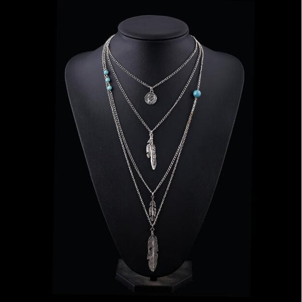 Boho Multi-Layer Feather Necklace