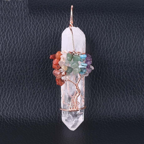Big Natural White Crystal Pendant Chakra Tree of Life