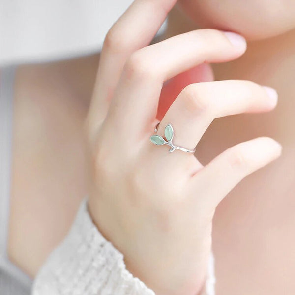 Sterling Silver Double Opal Leaf Ring