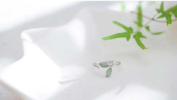 Sterling Silver Double Opal Leaf Ring