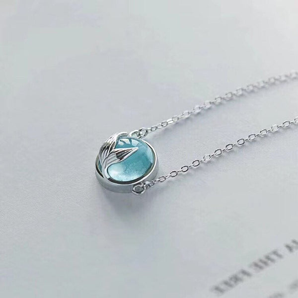 Sterling Silver Blue Mermaid Pendant Necklace