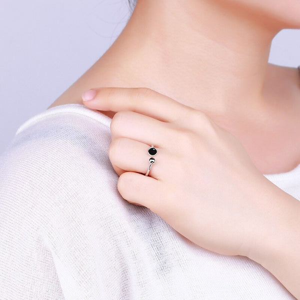 Sterling Silver Black Round Ring