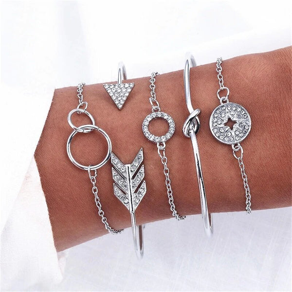 Bohemian 5 Piece Set Arrow Crystal Round Bracelet's